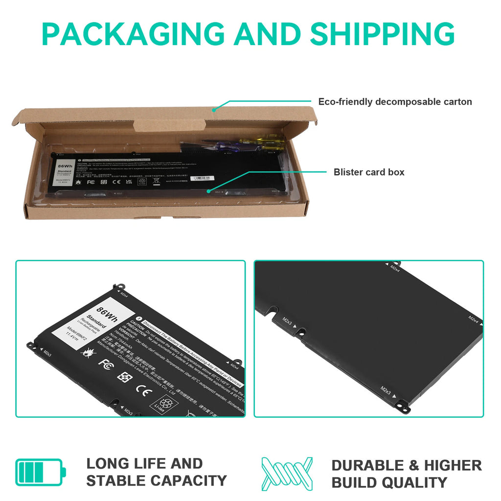 69KF2 Battery For Dell G15 5510 5511 5520 XPS 15 9500 9510 9520 Inspiron 7510