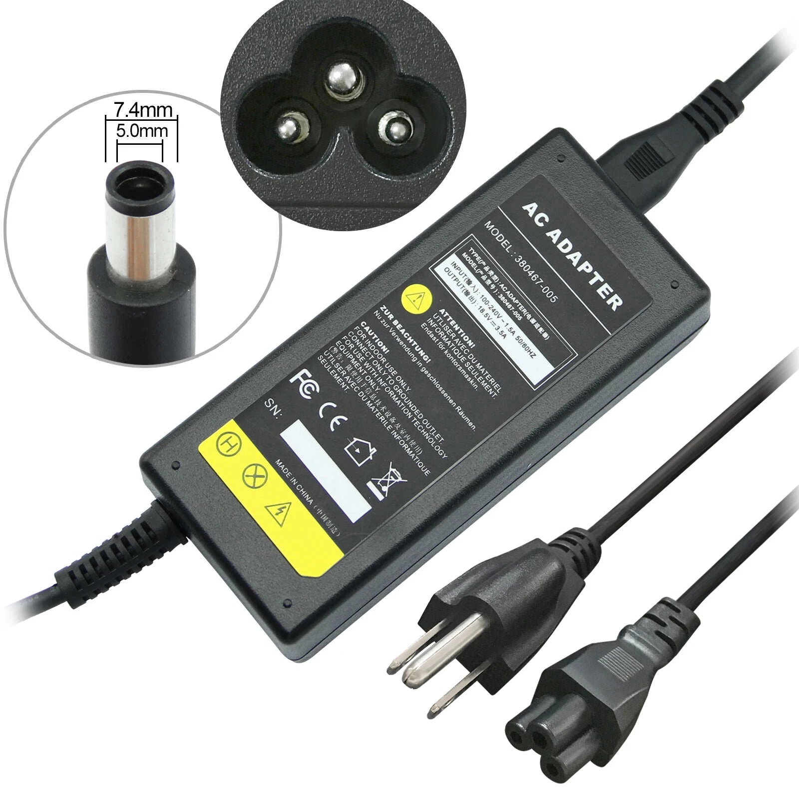 AC Charger for HP EliteBook 2530p 6930p 8440p 8460p 8740w + Adapter free PLUG