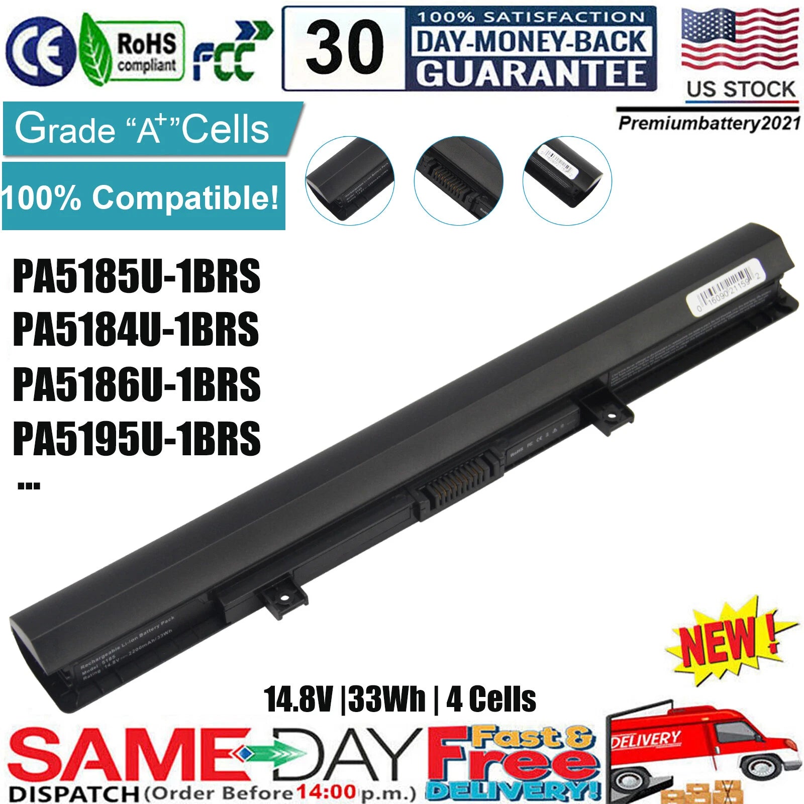 ?PA5185U-1BRS Battery for Toshiba Satellite C55 C55D L55 L55D L55-B5267 PA5195U
