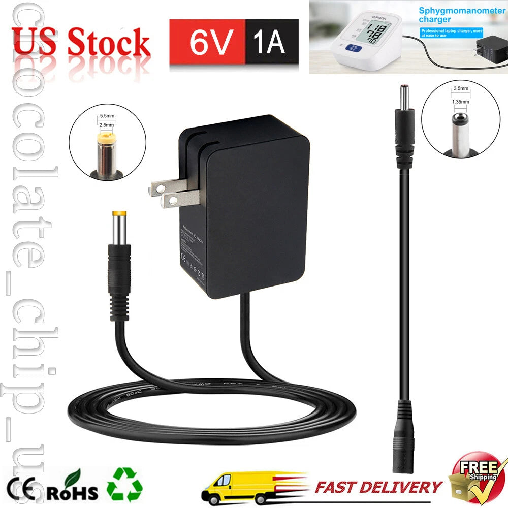 Power Supply Charger Adapter for Omron Blood Pressure Cuff BP Monitor 6V 1A Cord