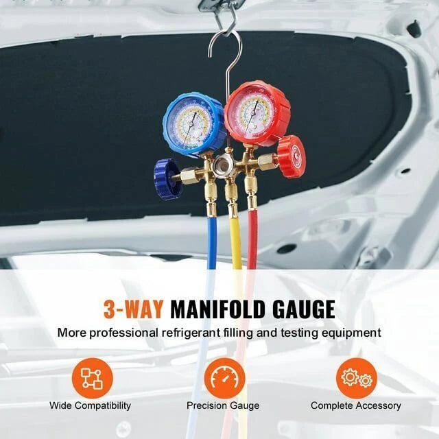 AC Manifold Gauge Set R134A R22 R12 R502 Refrigeration Refrigerator Hose Case