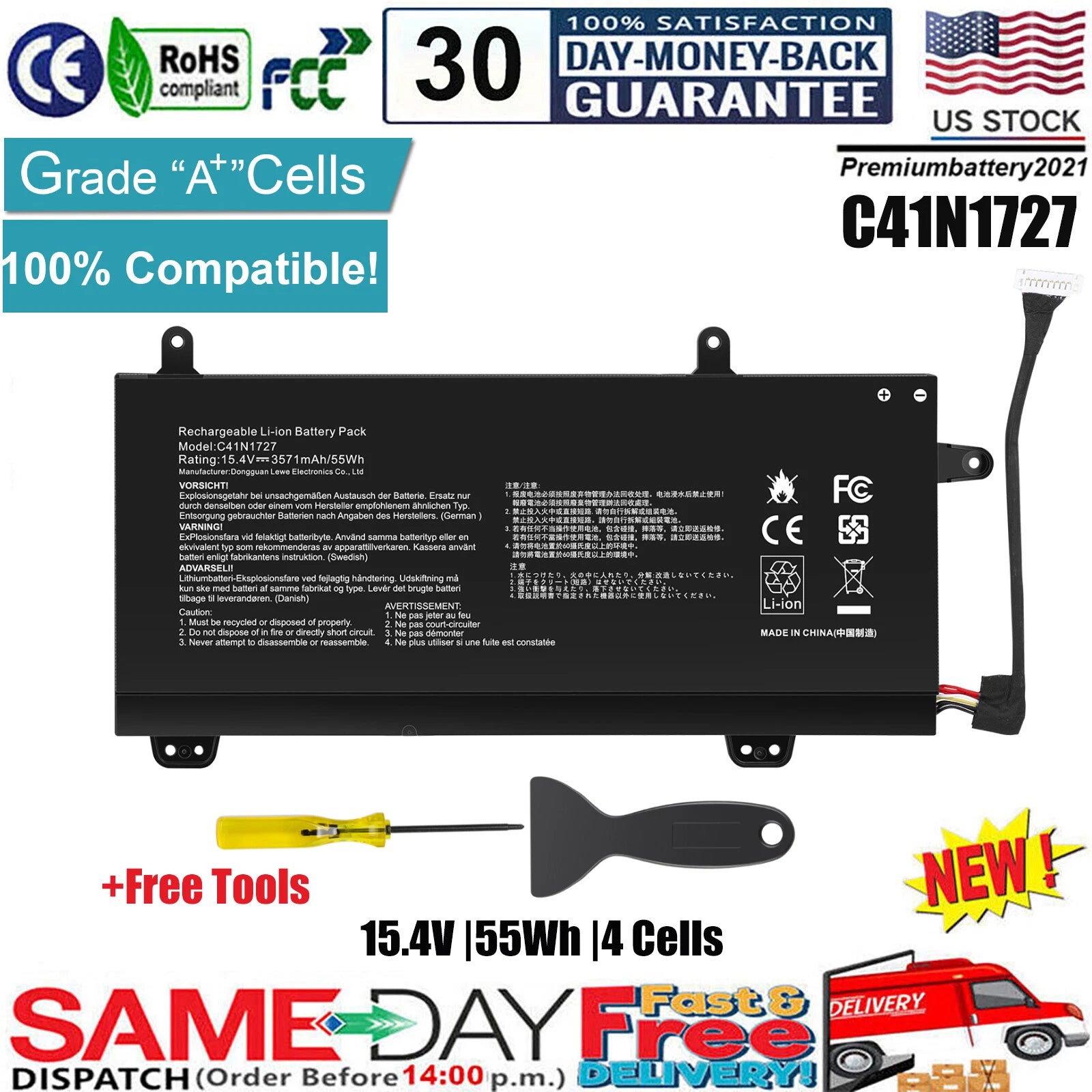 C41N1727 Battery For Asus Zephyrus GM501 GM501G GM501GM GM501GS ROG GU501 GU501G
