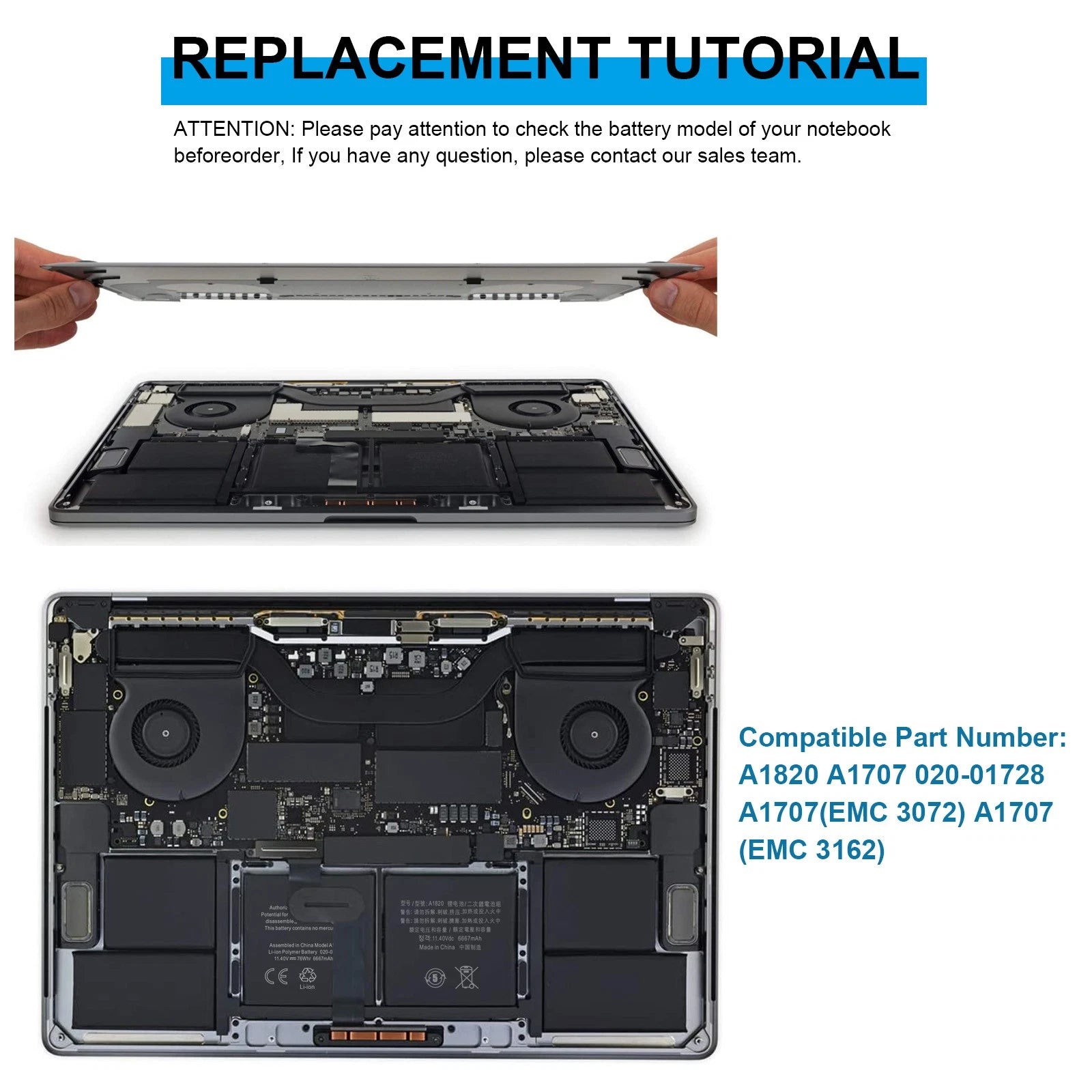 ?A1820 A1707 Battery For MacBook Pro 15'' A1707 Late 2016 Mid 2017 EMC 3162