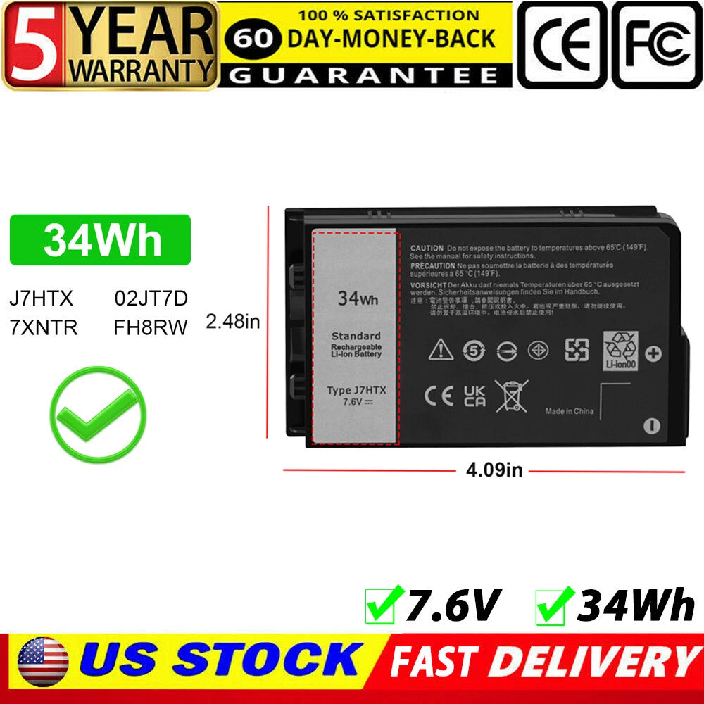For Dell Latitude 12 7202 7212 Tablet 34Wh Battery 7XNTR FH8RW J82G5 J7HTX