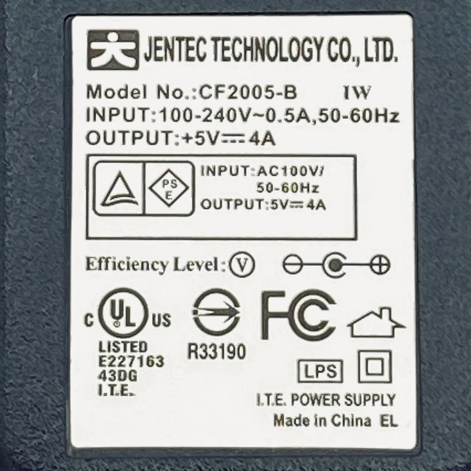 Genuine Jentec Technology AC Adapter 5V 4A CF2005-B Power Supply