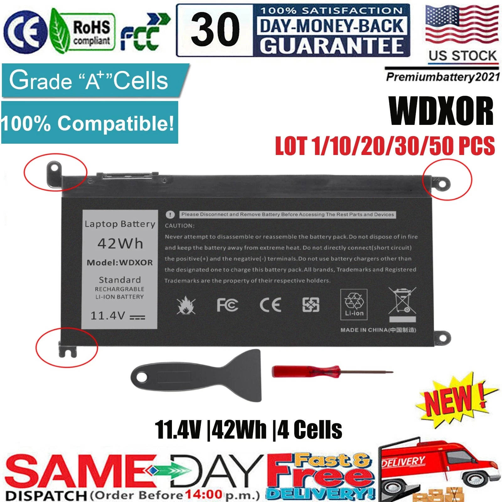 ?LOT WDX0R Battery For DELL Inspiron 15 5567 5568 5368 7368 7569 7579 WDXOR 42Wh
