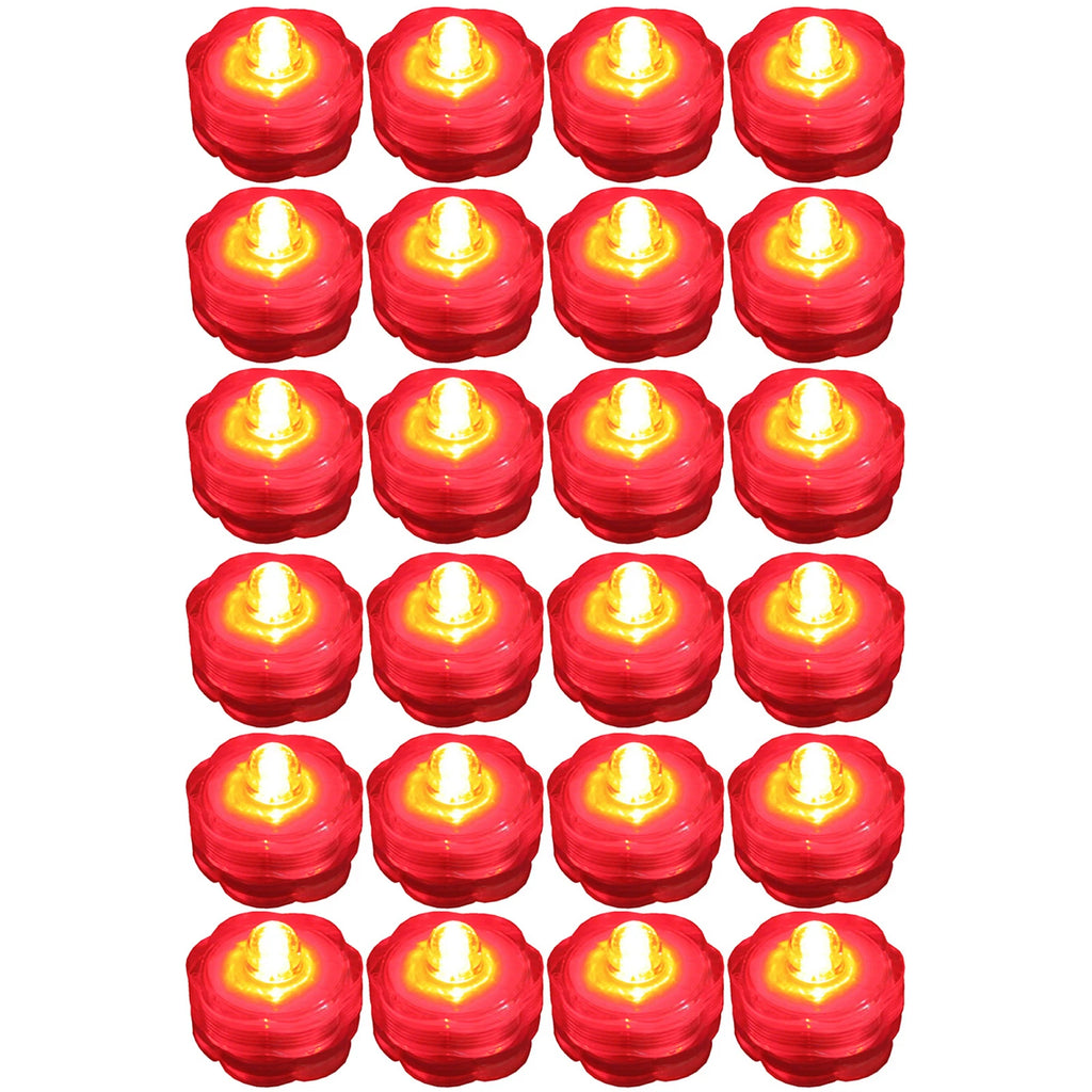 24 Pack~Red~Submersible Waterproof Underwater Battery LED Tea Light~Wedding