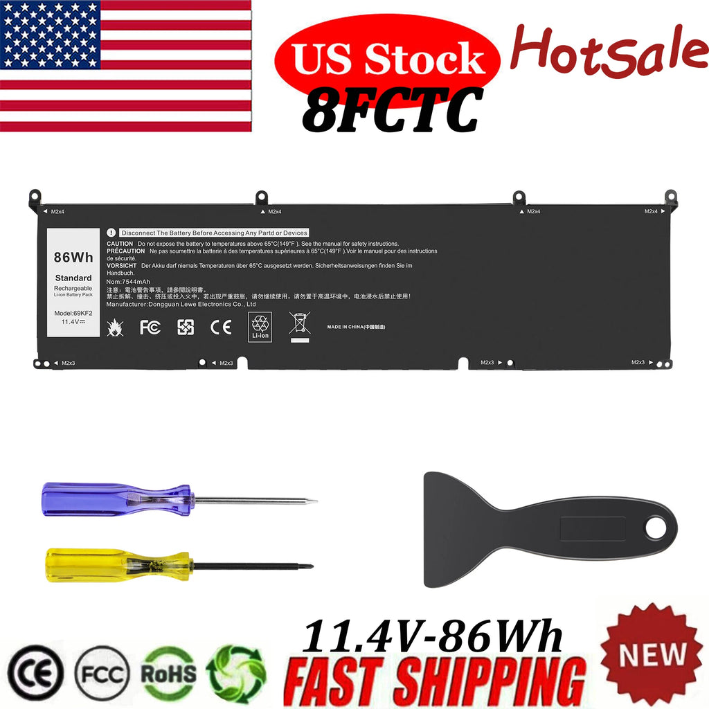 86Wh 8FCTC Laptop Battery For Dell XPS 15 9500 9510 P8P1P DVG8M 69KF2 Series