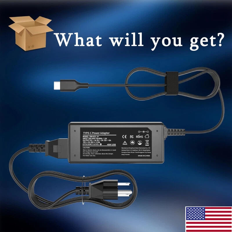 Chromebook 45W USB-C Laptop Charger Adapter for HP/Lenovo/Dell/Samsung/Acer