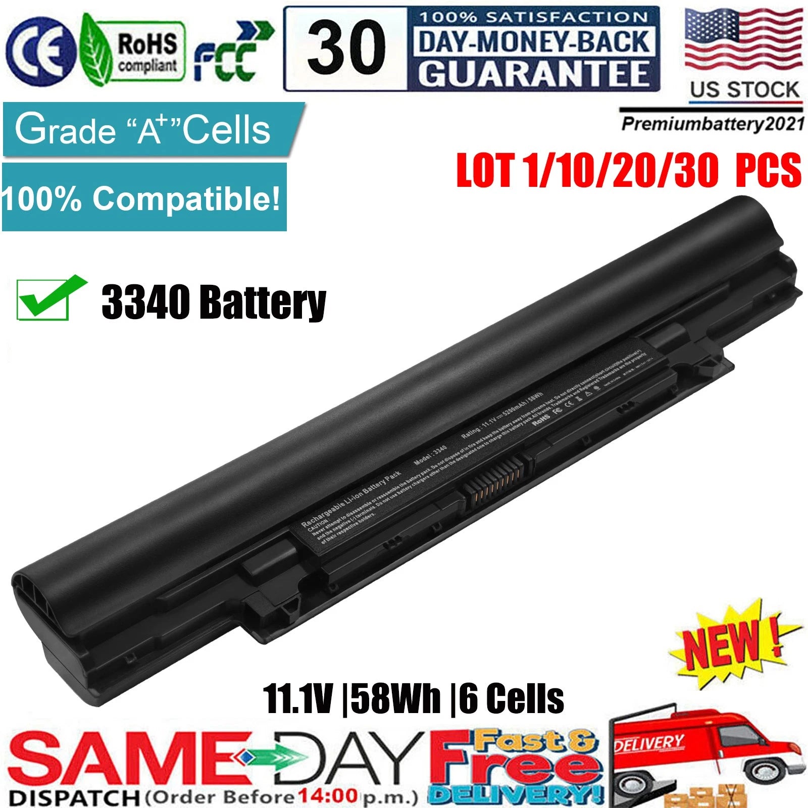 ?LOT Battery For Dell Latitude 3340 3350 Series V131 2nd,451-BBJB, 451-BBIY FAST