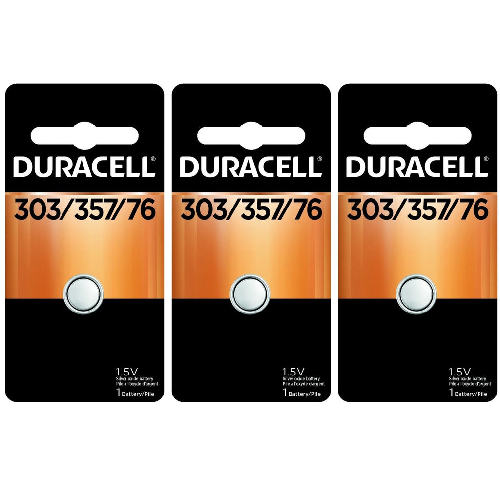 3 x 303/357 Duracell Silver Oxide Batteries (AG13, SR44, SR44W, EPX76, 76B)