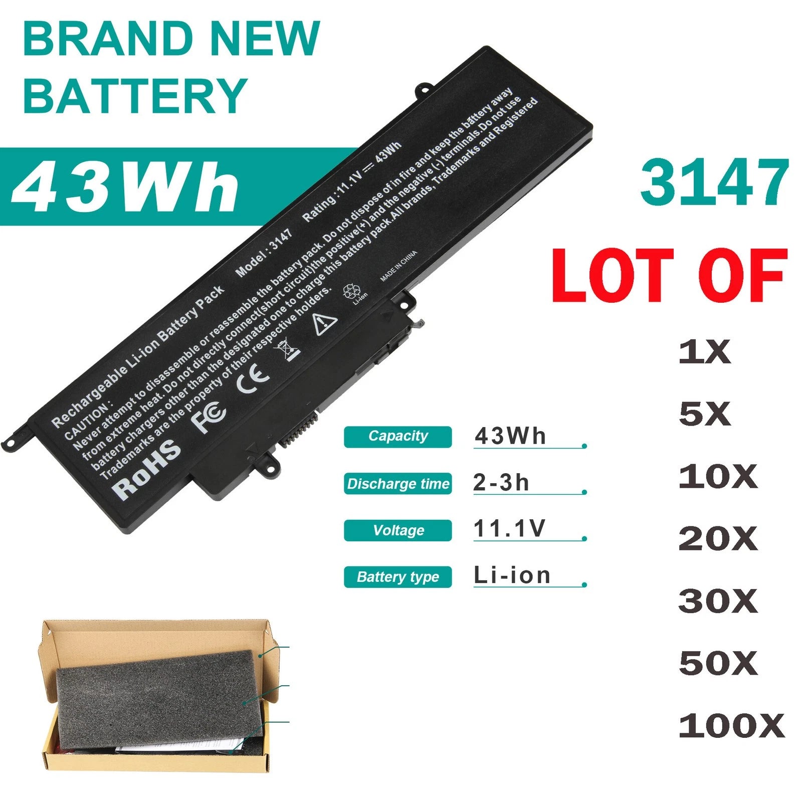 ??LOT 3147 Battery For DELL Inspiron 13 7347 7352 11 3152 Serie GK5KY 04K8Y 43Wh