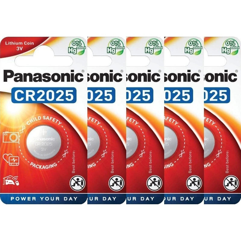 5 Pcs Panasonic CR2025 2025 3V Lithium Coin Battery fits Key Fob, Car Remote