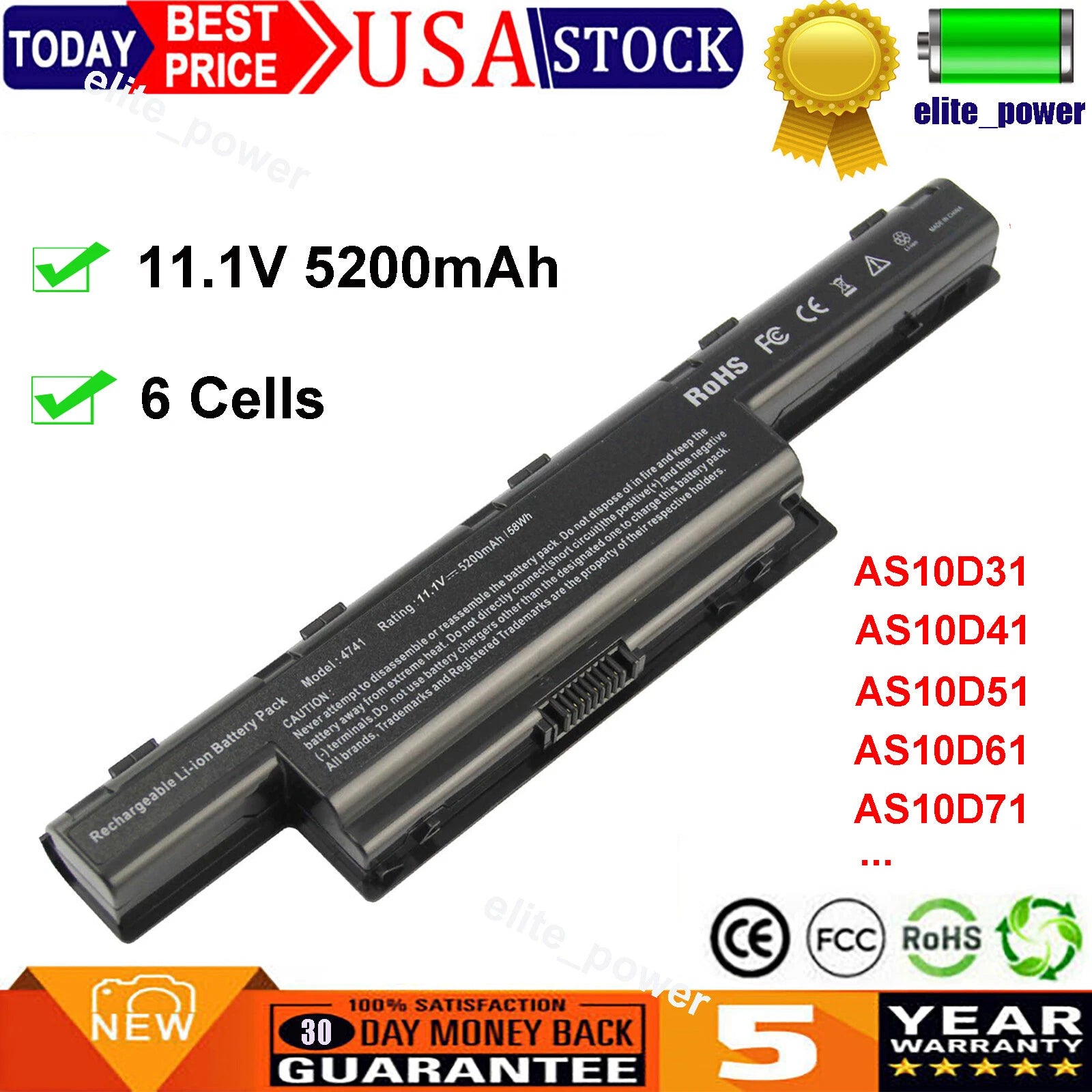 For Acer AS10D31 AS10D41 AS10D51 AS10D61 AS10D71 AS10D73 AS10D81 Battery 5200mAh