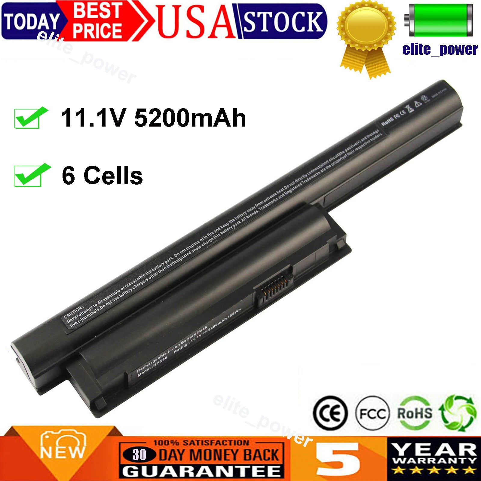 BPS26 Laptop Battery for Sony VAIO VGP-BPS26 VGP-BPS26A VPC-CA 11.1V 5200mAh