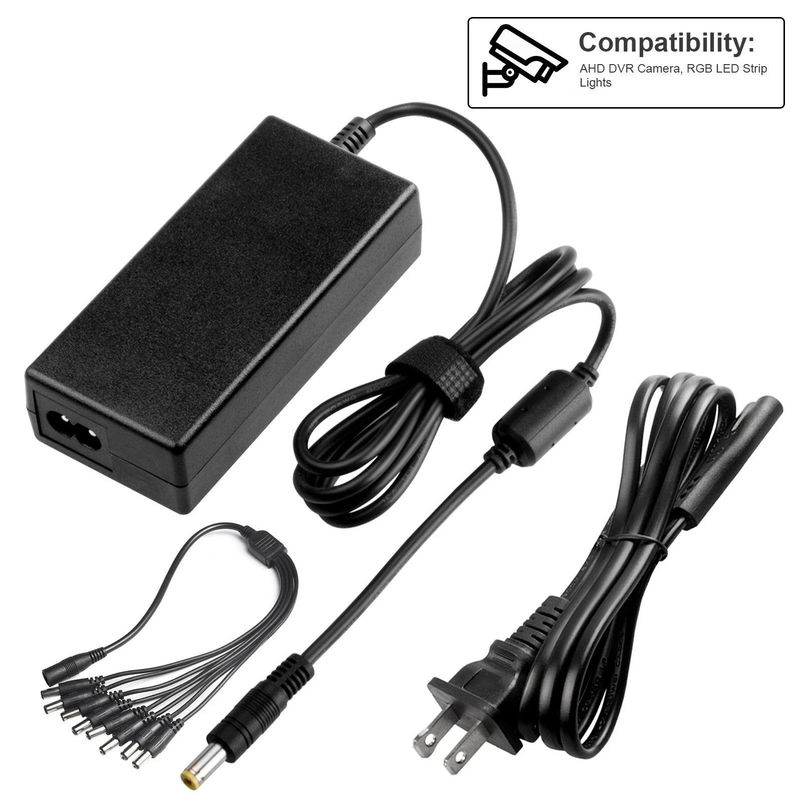 8-Way Splitter Cable AC Adapter For Lorex ACC-U81 ACCU81 Security Camera Power
