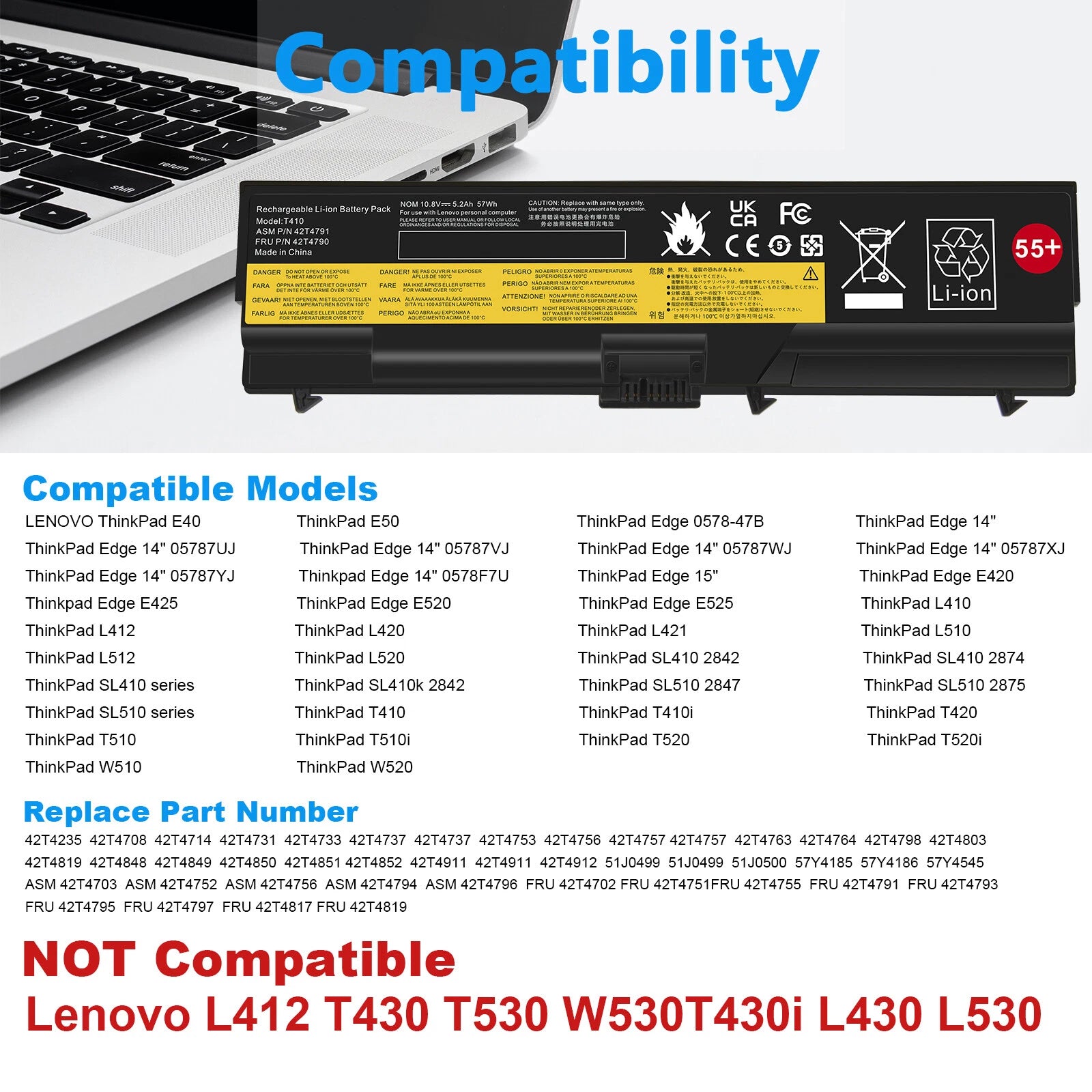 Battery for Lenovo Thinkpad T410 T420 T510 T520 W510 W520 SL410 SL510 6 Cell