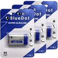 3 THREE BRAND NEW ~ 9 Volt 9v BlueDot Alkaline Battery ~ Mics CB Ham Radio Power