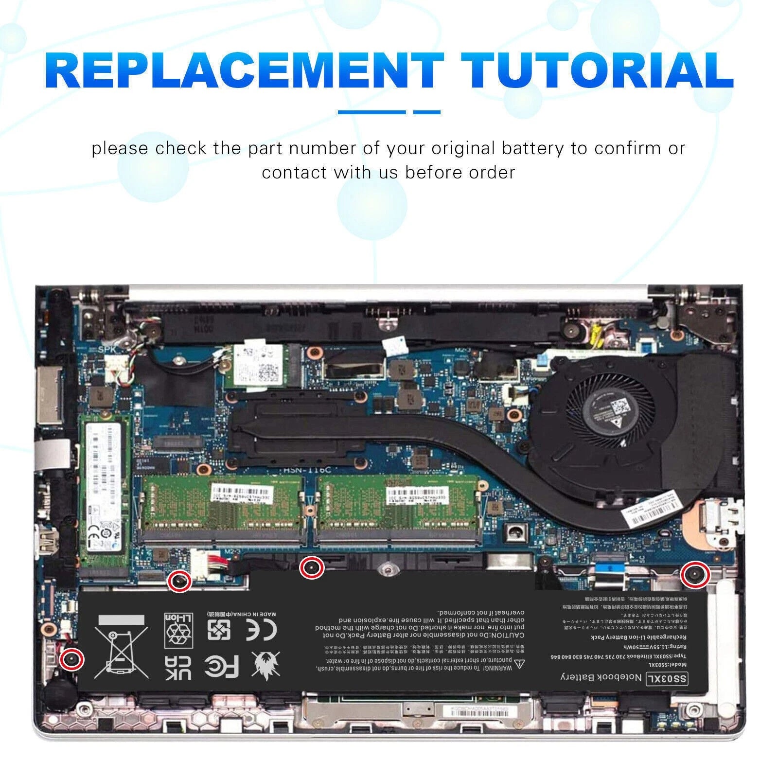?SS03XL Battery 933321-855 For HP EliteBook 840 G5 G6 730 740 G5 HSN-I12C 11.55V