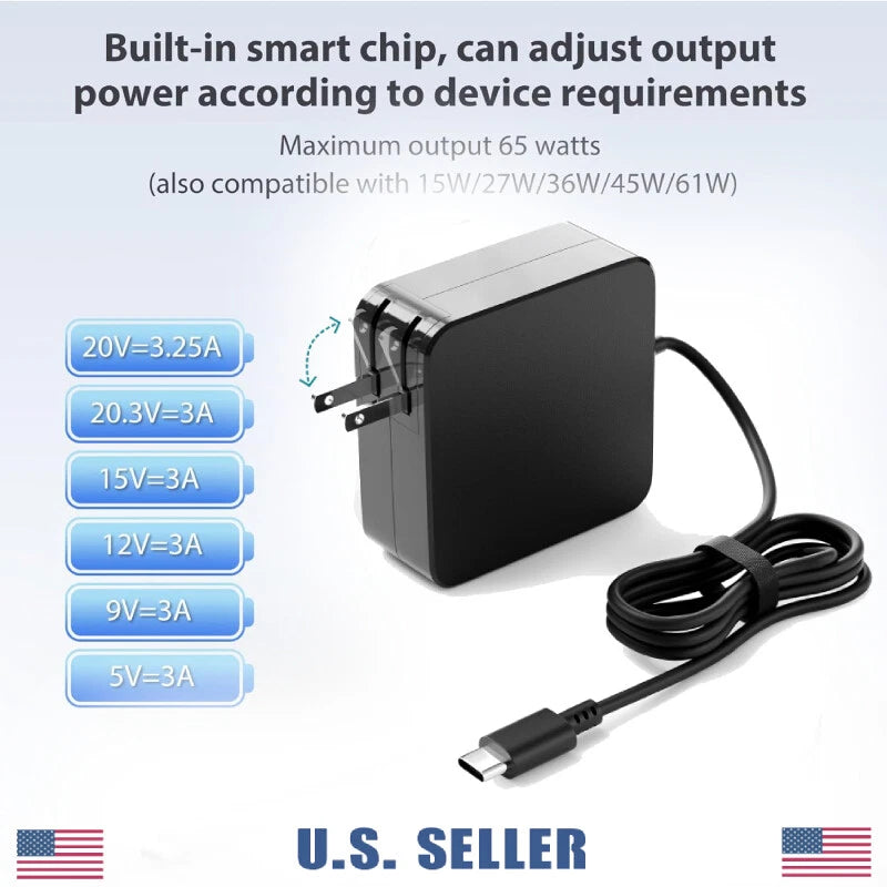 65 Watts USB Type-C Power Supply Cord Laptop Charger AC Adapter For Nimo JBL 3