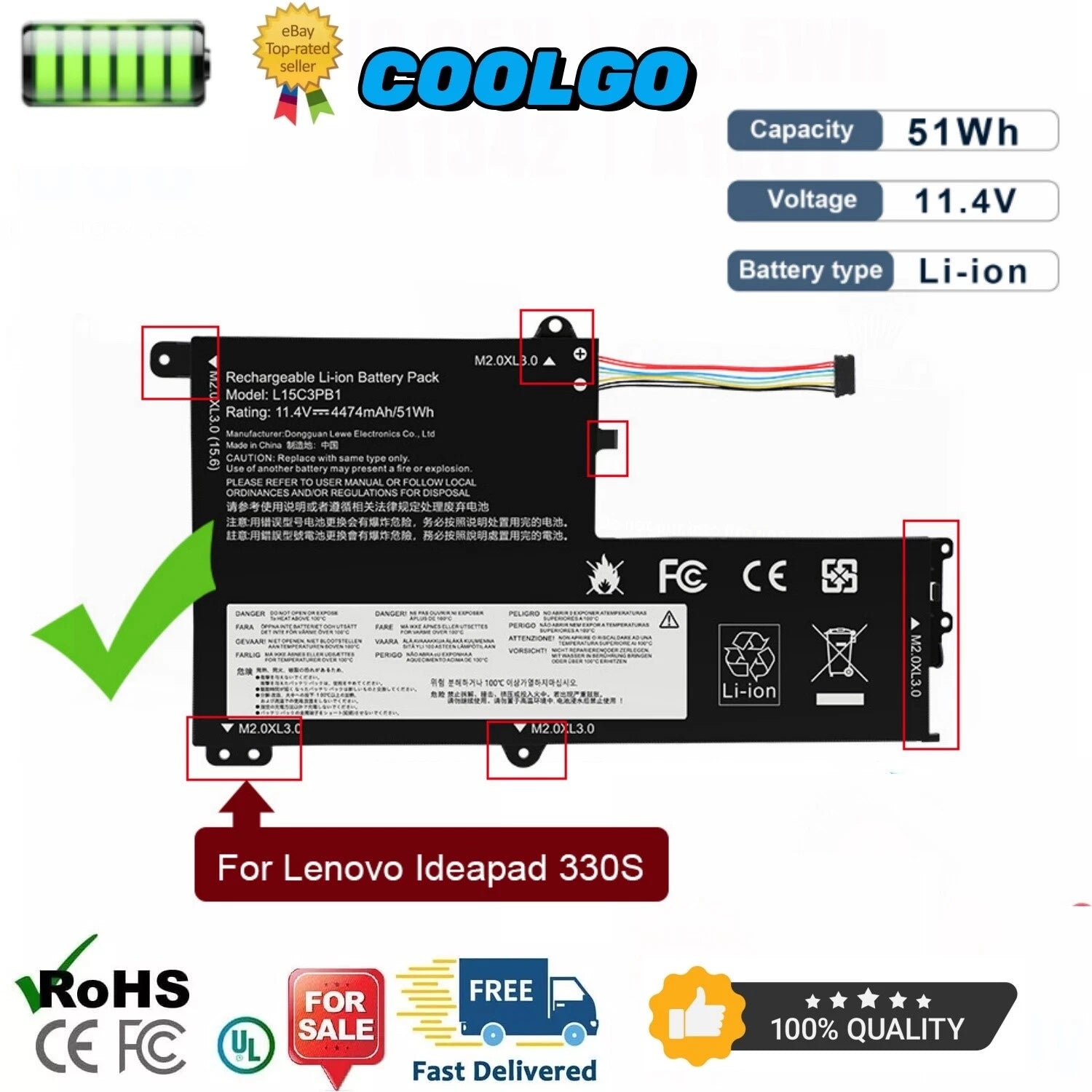 L15C3PB1 L15L3PB0 L15M3PB0 Battery For Lenovo IdeaPad 320S-15IKB Flex 4-1470