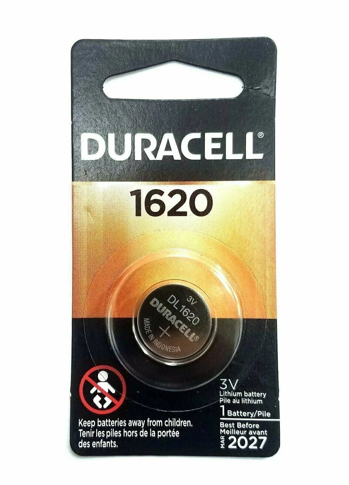 1 x 1620 Duracell Coin Cell Battery - Lithium 3V - (5009LC, EA, ECR1620, L08)