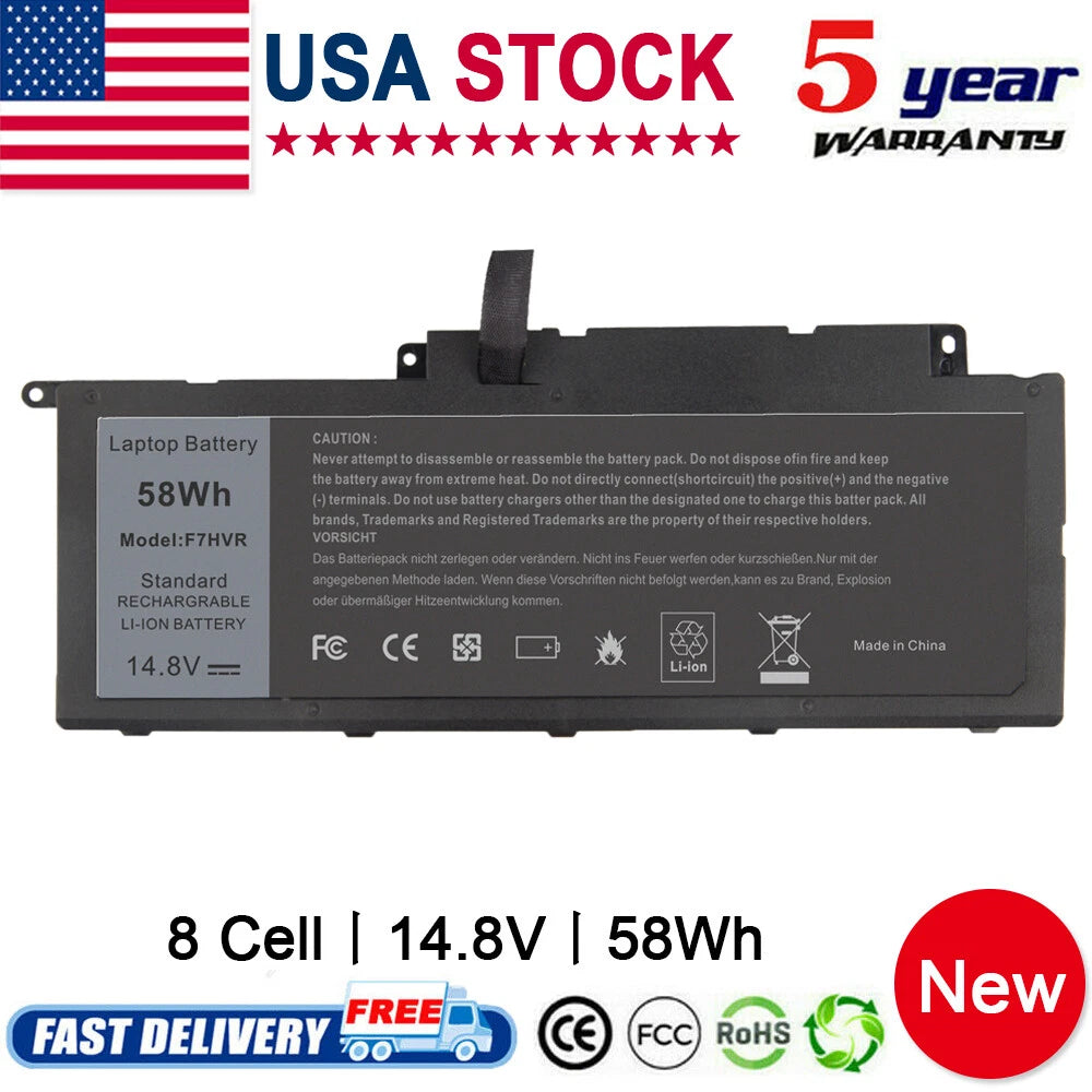 8 Cell F7HVR Battery For Dell Inspiron 17 7000 7737 7746 14 15 15r 5545 58Wh PC
