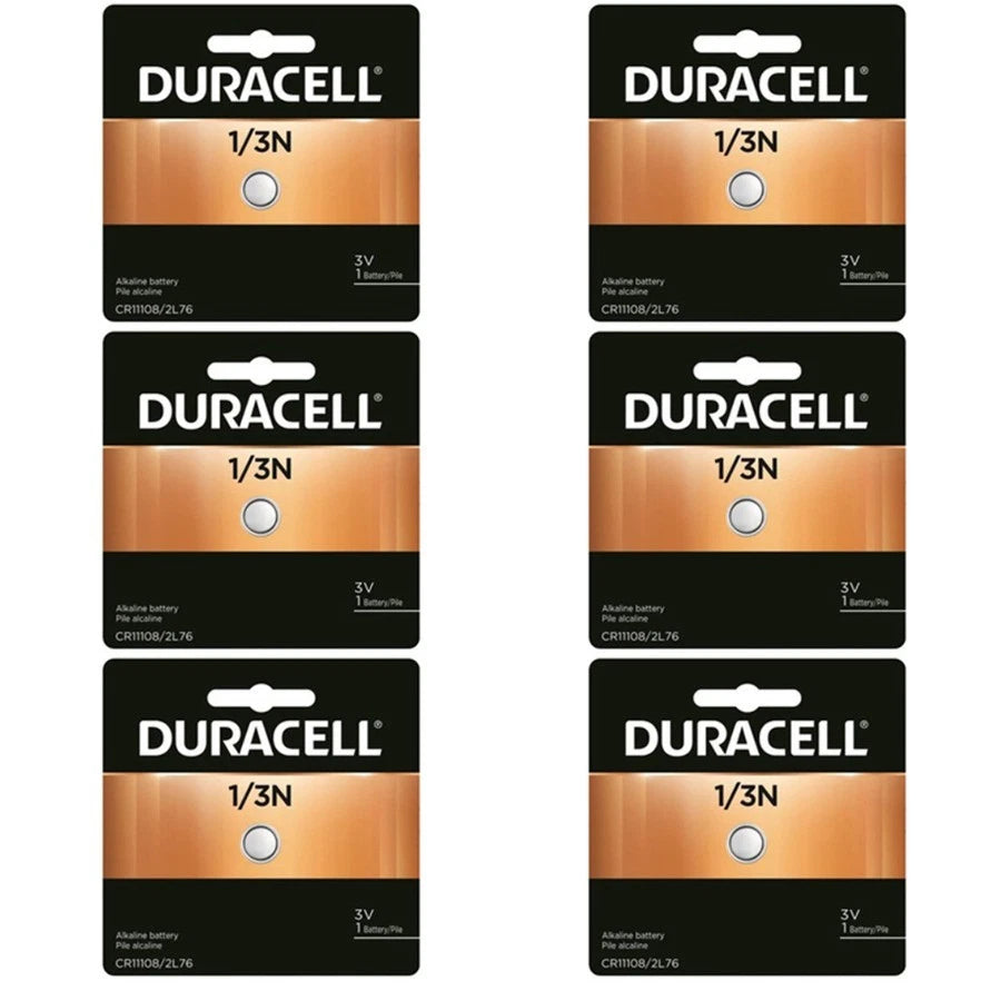 6x Duracell 1/3N, DL1/3N, CR1/3, 2L76 Photo Lithium 3V Battery