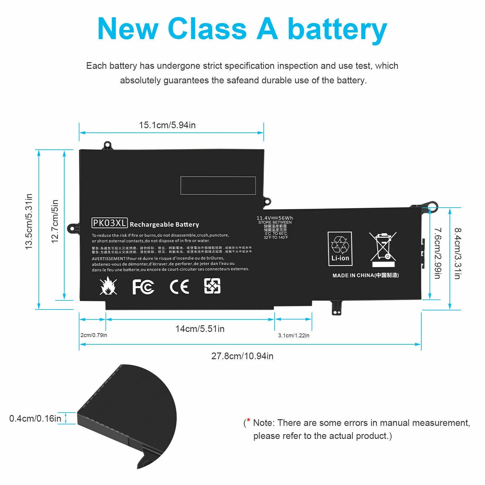 PK03XL Battery for HP Spectre 3 Pro X360 G1 G2 788237-2C1 789116-005 TPN-Q157