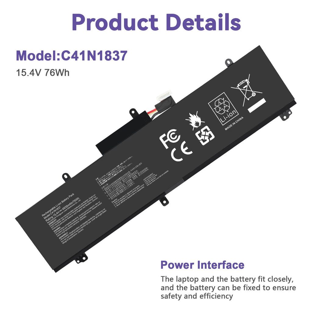 Battery C41N1837 For ASUS ROG Zephyrus GU502G GU502GV GA502DU GX502GV 76Wh