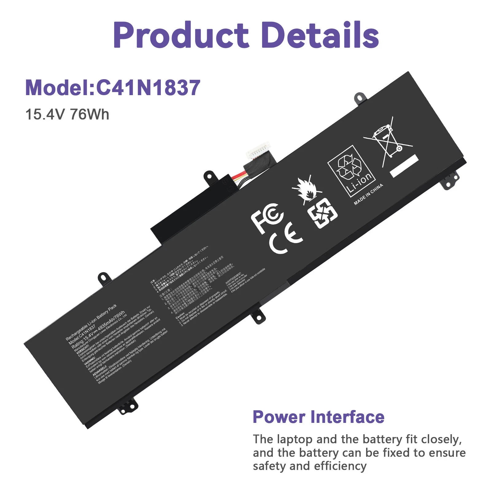 Battery C41N1837 For ASUS ROG Zephyrus GU502G GU502GV GA502DU GX502GV 76Wh