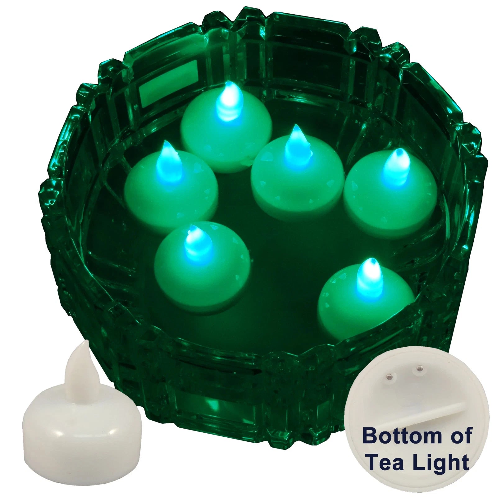 6 Flameless Floating LED tealight Candle Battery operated Green tea lights NEW