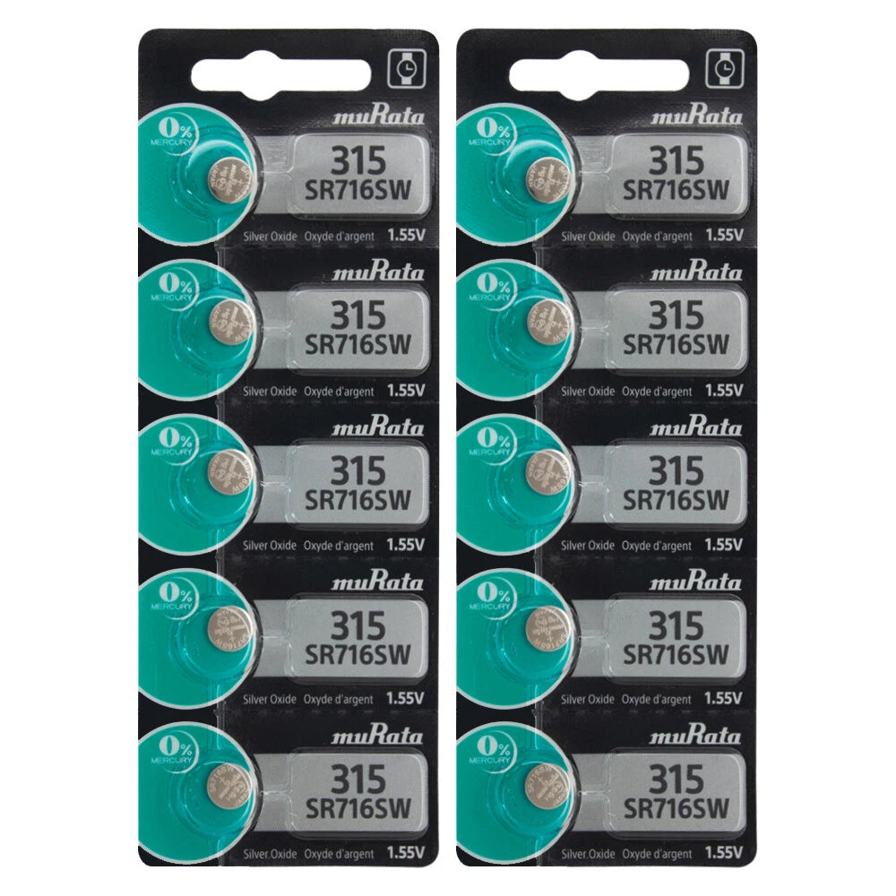 315 MURATA SR716SW 1.55v LOW DRAIN BATTERY 10 Pack