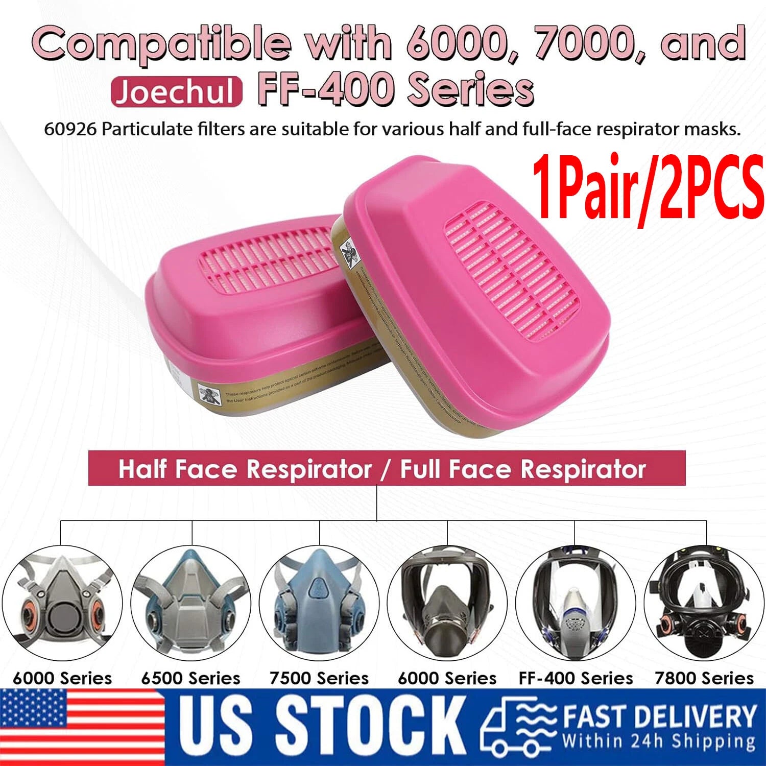 2PCS Replacement for 3M 60923 Organic Vapor Acid Gas Cartridge P100 Filter