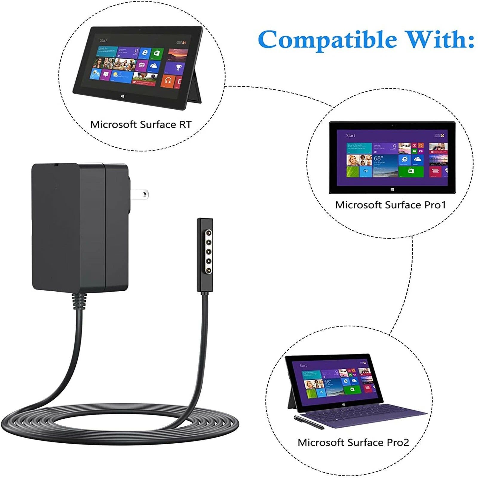 For Surface Pro 1 Pro 2 Surface RT Charger Power Supply Adapter 48W 12V 3.58A