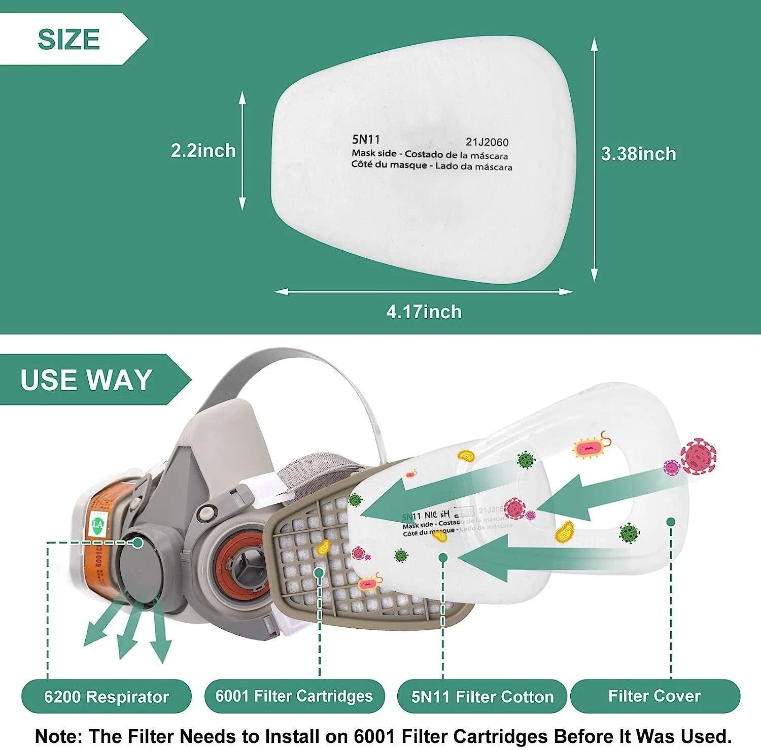 20X 5N11 Gas Mask Cotton Filter Replacement For 6200/6500/7502 Series Respirator
