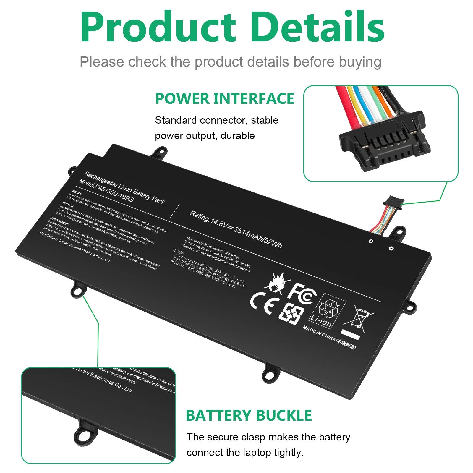 PA5136U-1BRS PA5136U Battery for Toshiba Portege Z30 Z30-A Z30-A-12U Z30-B 14.8V