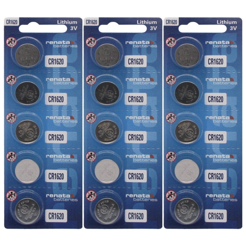 15 Pcs Renata CR1620 3 Volt Lithium Coin Battery On Tear Strip