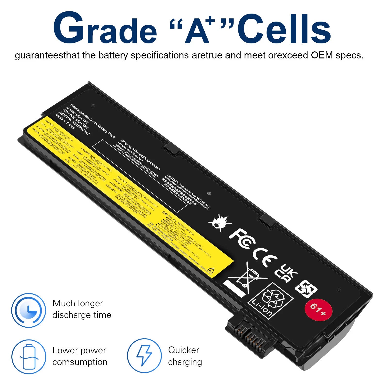 61+ Battery For Lenovo Thinkpad T470 T480 T570 01AV425 01AV424 P52S P51S 48Wh