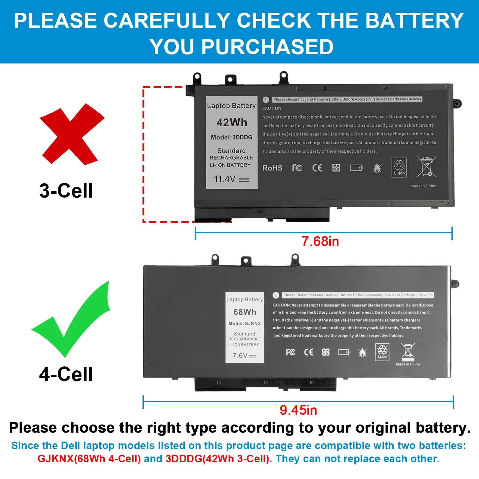 Battery for Dell LATITUDE Fit: 5480 5580 5490 5590 E5280 E5288 E5480 GD1JP GJKNX