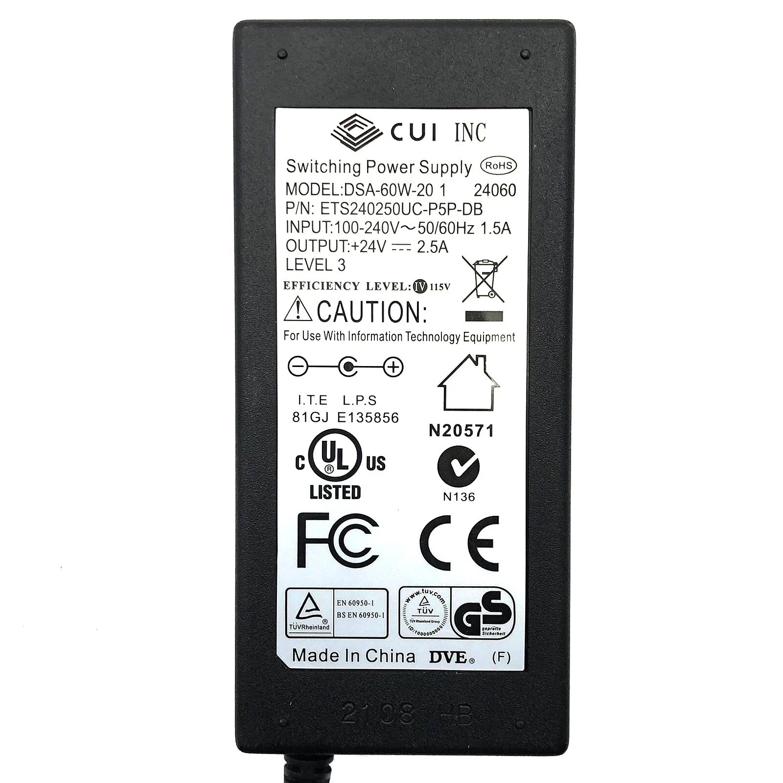 NEW Original CUI Inc 60W AC Power Adapter for Speakers 24V 2.5A Charger