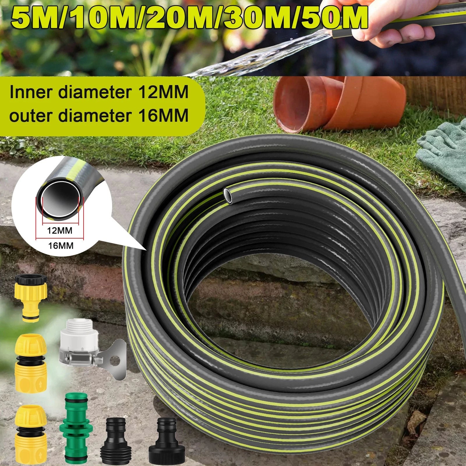 10M-50M PVC Garden Hose Pipe Reinforced Braided Outdoor Watering Hosepipe Reel