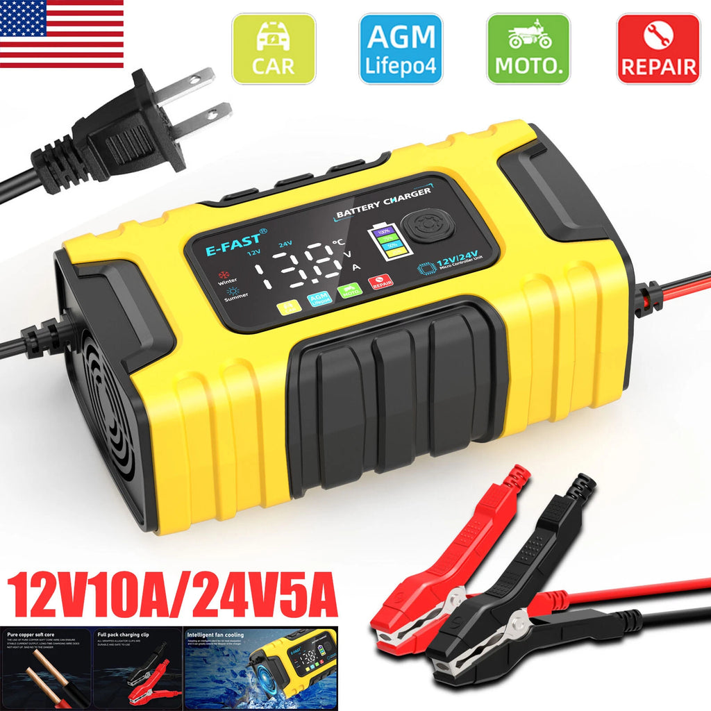 Automatic Lifepo4 Car Battery Charger 10A 12V / 24V Smart Repair Maintainer Boat