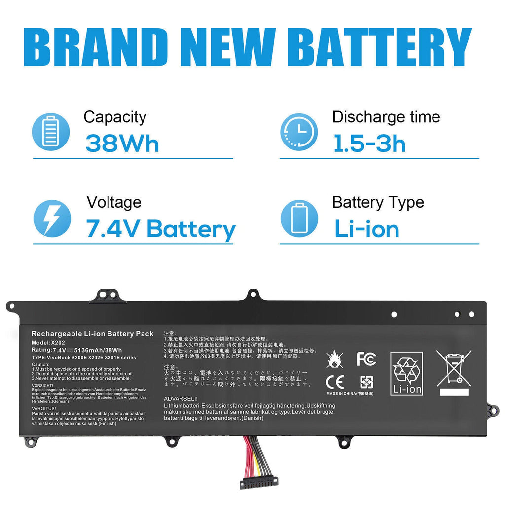 C21-X202 Laptop Battery For ASUS VivoBook X202 X202E S200 S200E X201 X201E Q200E
