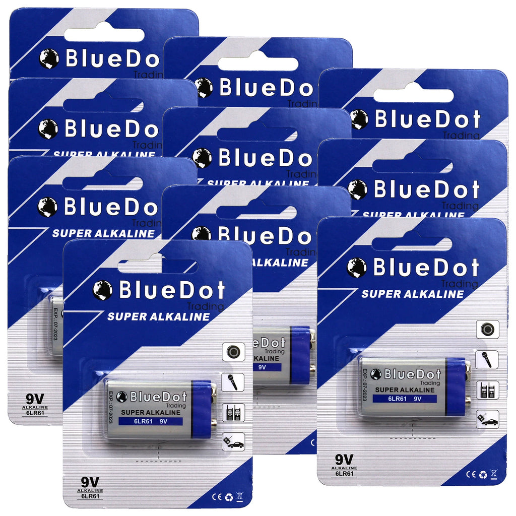 Quantity 10 ~ BlueDot Trading 9 Volt 9V Super Alkaline Battery Batteries NEW