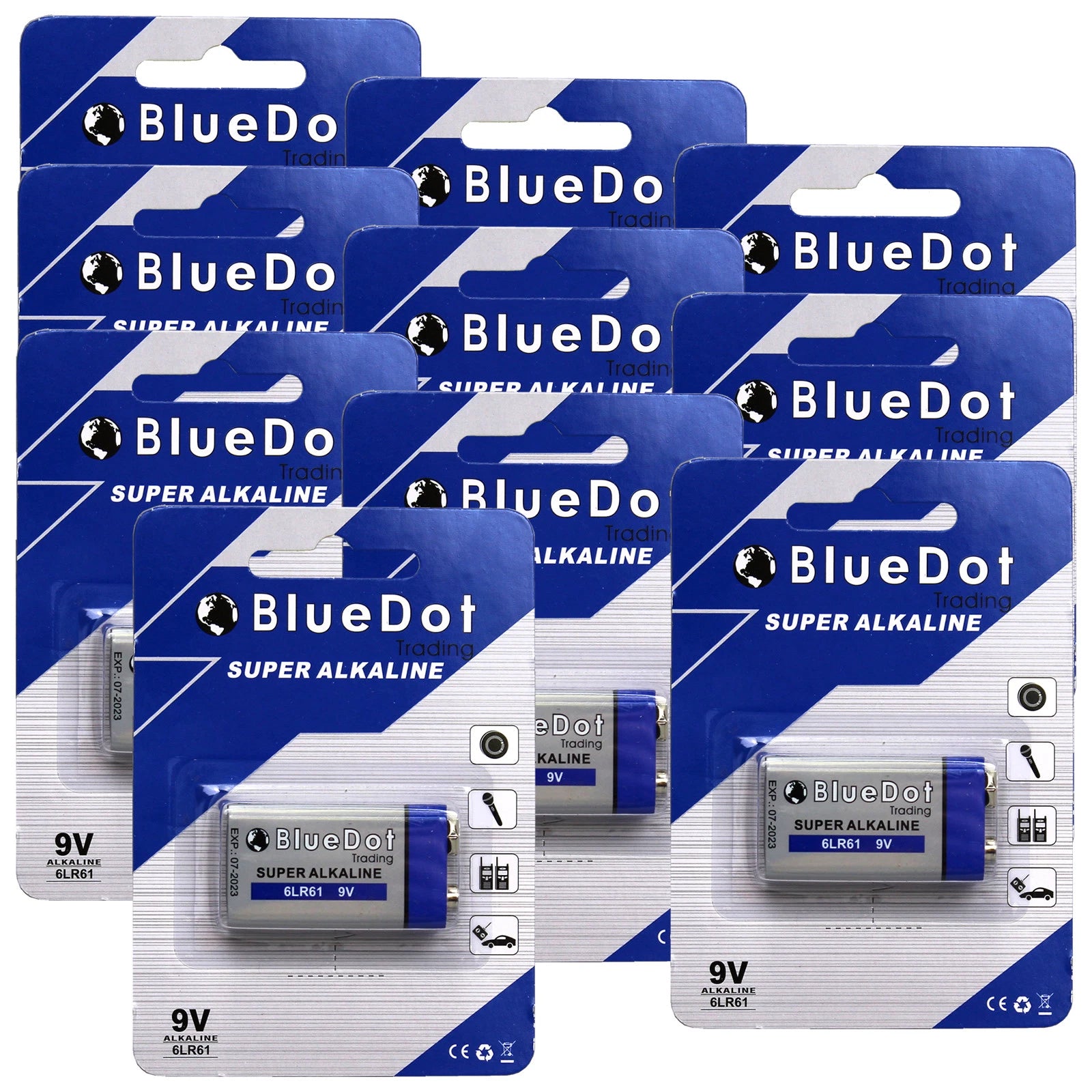 Quantity 10 ~ BlueDot Trading 9 Volt 9V Super Alkaline Battery Batteries NEW