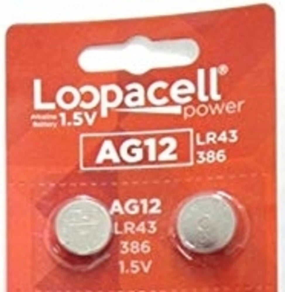 2 Brand New AG12 LR43 386 Alkaline Button Cell Battery Loopacel