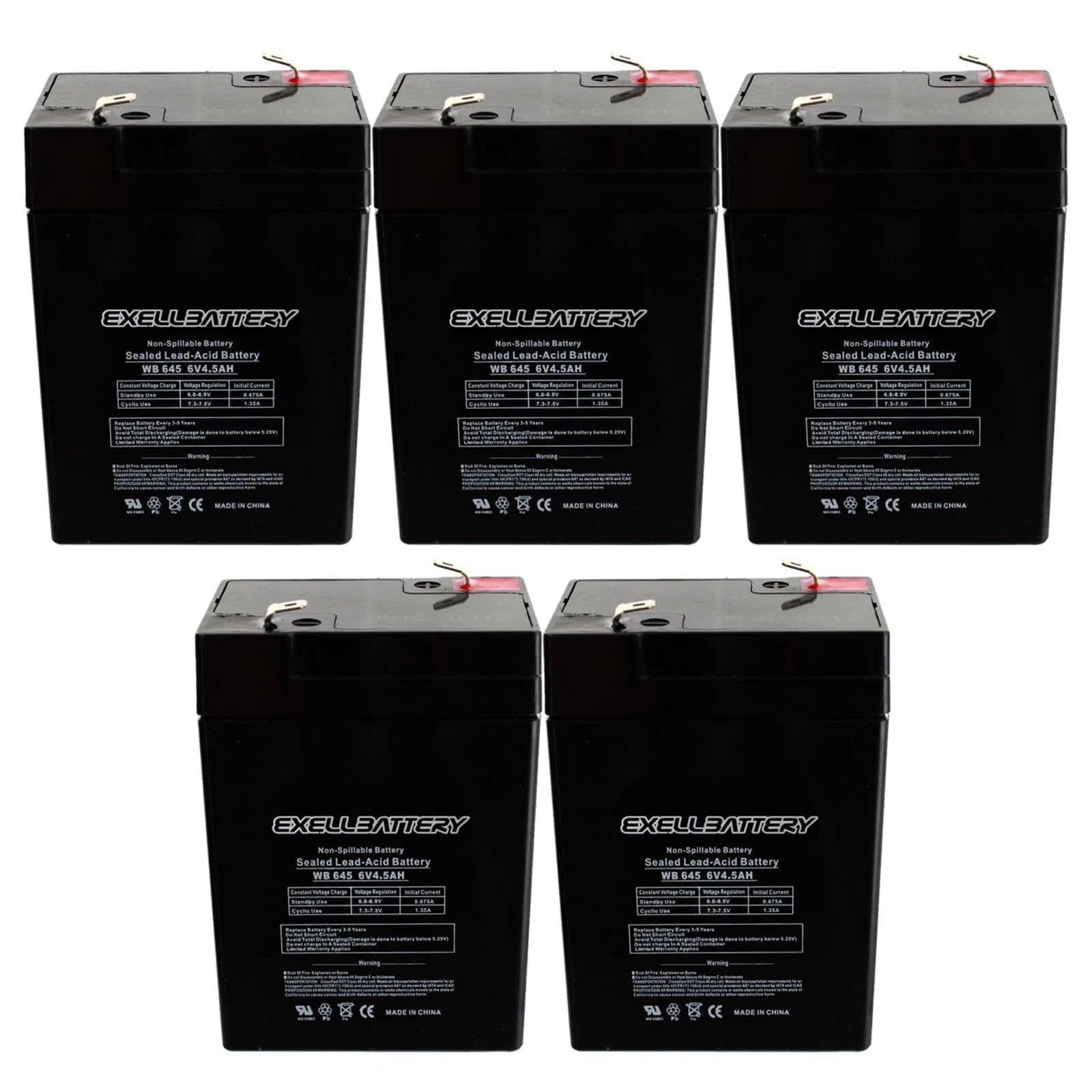 NEW 5pc Exell 6V 4.5Ah SLA Battery WB645 For UB645, D5733, PS640F