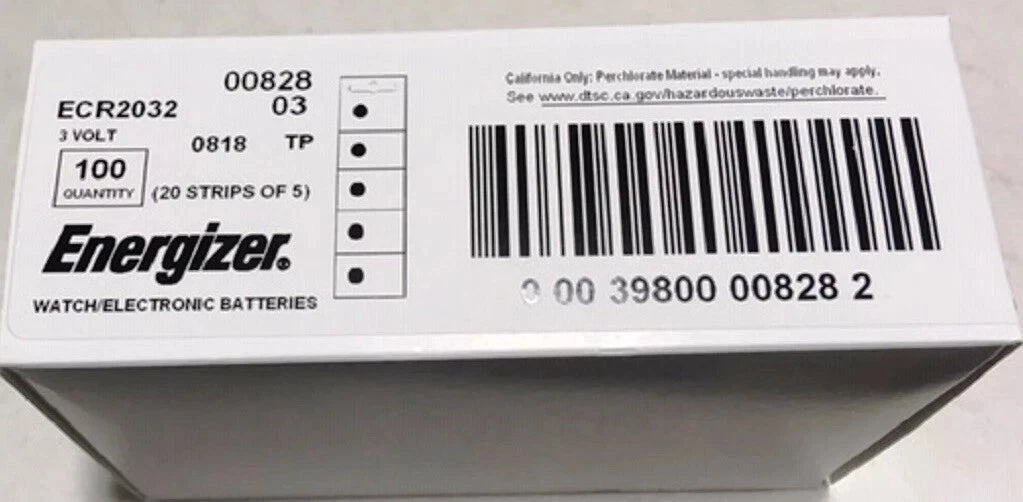 BOX OF 100 ENERGIZER CR2032 WATCH BATTERIES 3V LITHIUM --EXP 2036 w/Tracking