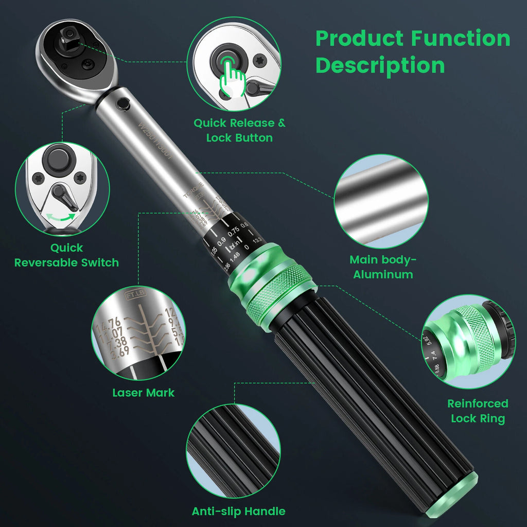 ?32Pcs 1/4'' Drive Adjustable Click Torque Wrench 2.5-25NM w/ Extension Bar 2026